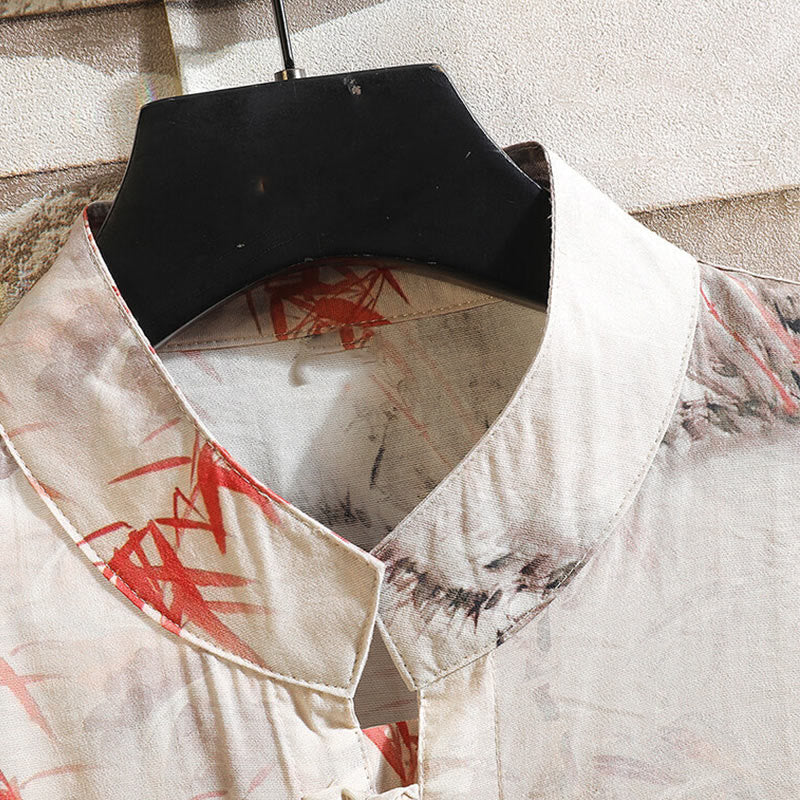 Koszula męska z krótkim rękawem i guzikami w kształcie żaby, z motywem motyli i Buddha Stones - image 3