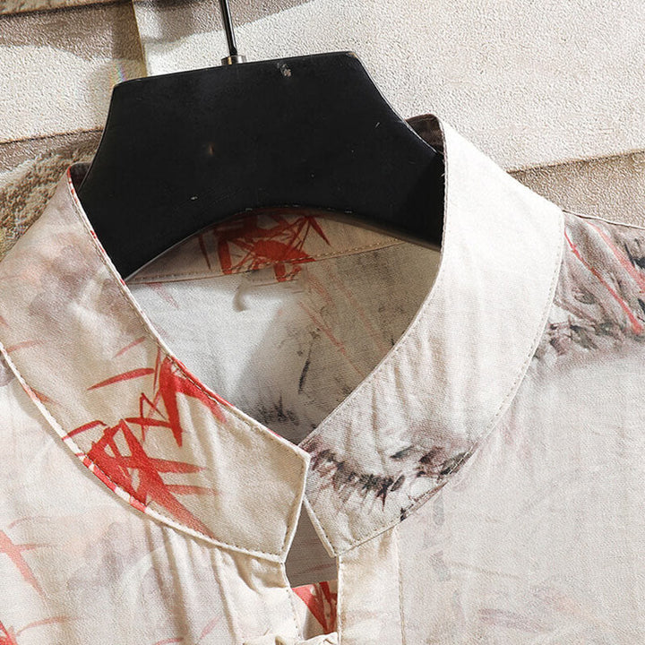 Koszula męska z krótkim rękawem i guzikami w kształcie żaby, z motywem motyli i Buddha Stones - image 3