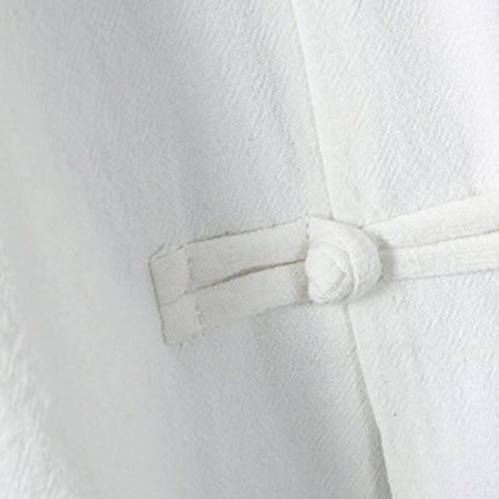 Koszula męska z krótkim rękawem, bawełniana, lniana, z guzikami w kształcie żaby, z motywem Buddha Stones , letnia, patchworkowa - image 6