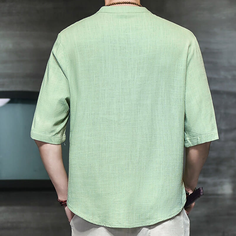 Buddha Stones Casual Vintage Chiński Żabka-Guzik Męska Koszulka Z Pół Rękawem Bawełniana Lniana - image 14