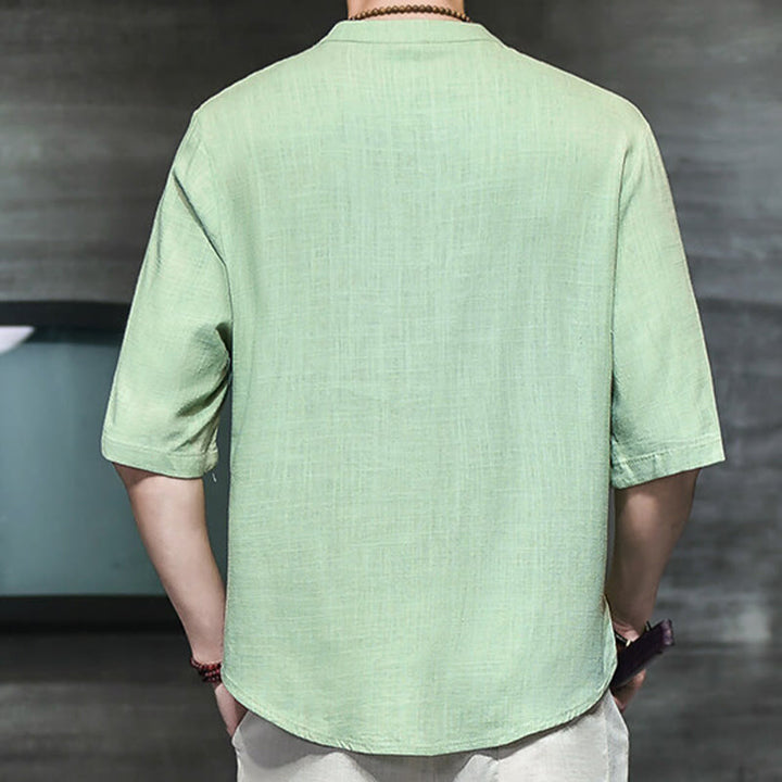 Buddha Stones Casual Vintage Chiński Żabka-Guzik Męska Koszulka Z Pół Rękawem Bawełniana Lniana - image 14