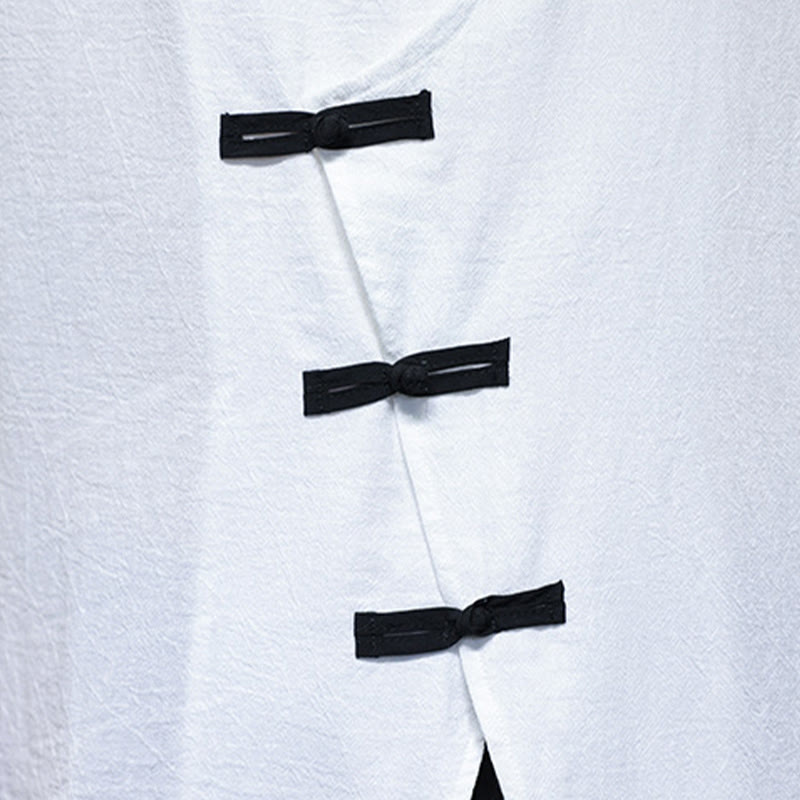 Koszula męska z krótkim rękawem, bawełniana, lniana, z kołnierzykiem stojącym i guzikami w kształcie Buddha Stones - image 12