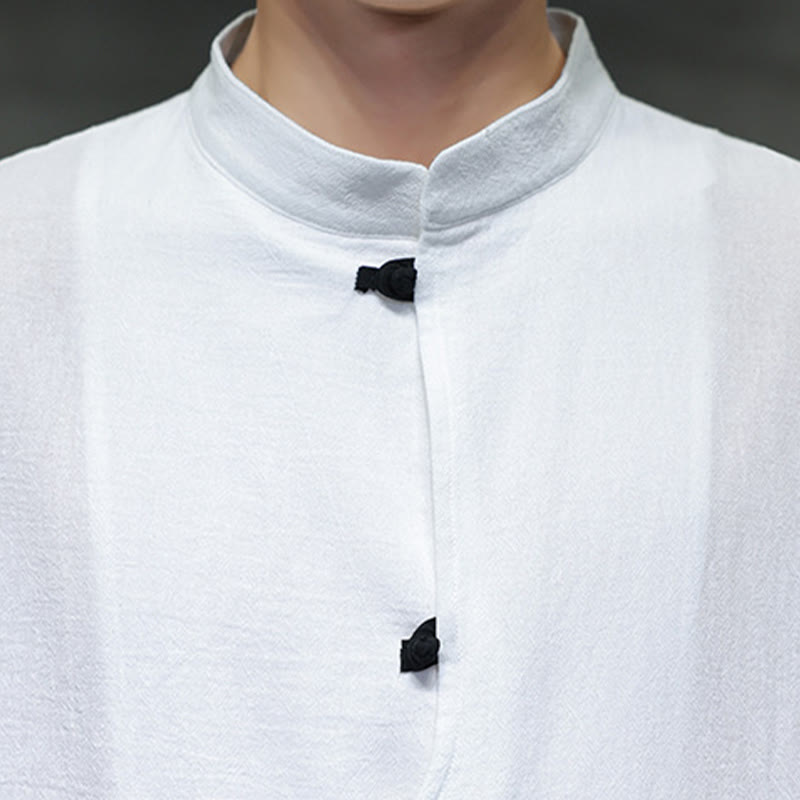 Koszula męska z krótkim rękawem, bawełniana, lniana, z kołnierzykiem stojącym i guzikami w kształcie Buddha Stones - image 11