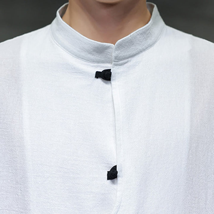 Koszula męska z krótkim rękawem, bawełniana, lniana, z kołnierzykiem stojącym i guzikami w kształcie Buddha Stones - image 11