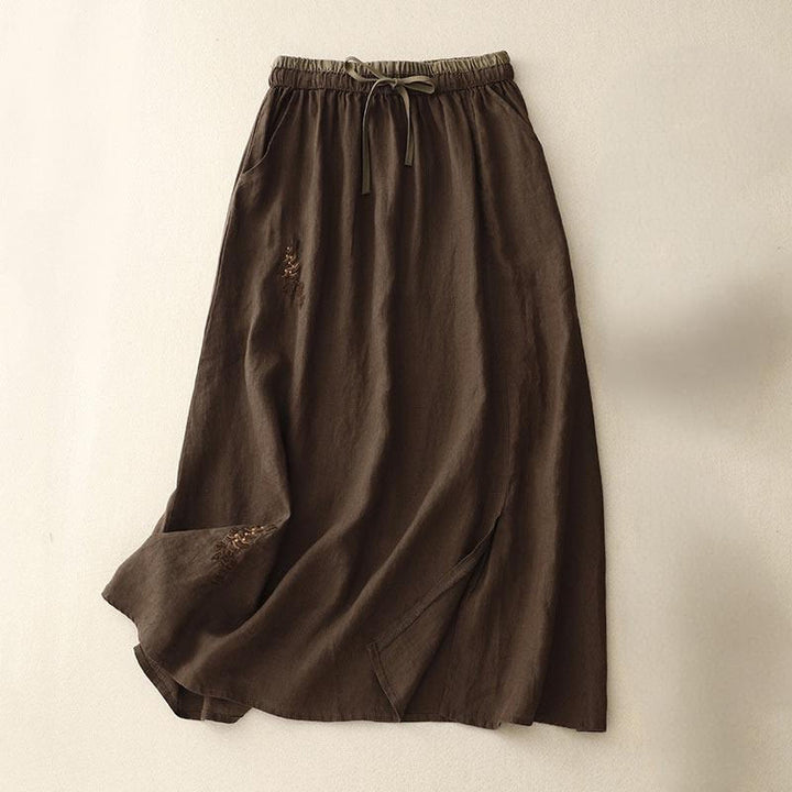 Spódnica damska ze ściągaczem i kieszeniami, vintage, z haftowanymi Buddha Stones - SaddleBrown - US8-10，UK/AU12-14，EU40-42 (2XL) - image 14