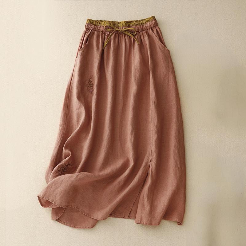 Spódnica damska ze ściągaczem i kieszeniami, vintage, z haftowanymi Buddha Stones - Koral - US8-10，UK/AU12-14，EU40-42 (2XL) - image 18