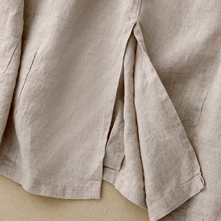 Buddha Stones Vintage Casual Gładka Boczne Rozcięcie Elastyczna Talia Bawełna Len Damska Spódnica Z Kieszeniami - image 6