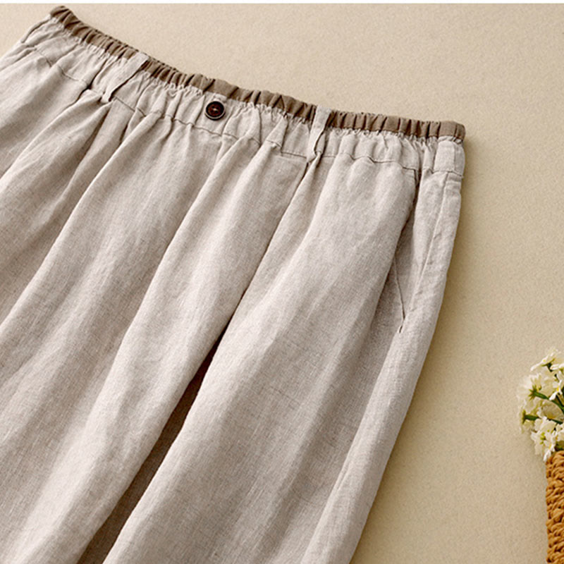 Buddha Stones Vintage Casual Gładka Boczne Rozcięcie Elastyczna Talia Bawełna Len Damska Spódnica Z Kieszeniami - image 3