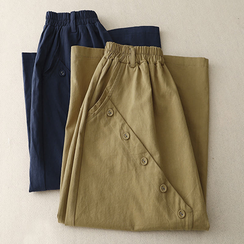 Spódnica damska z kieszeniami Buddha Stones Casual Plain Asymetryczny Guzik Wzór Bawełna - image 8