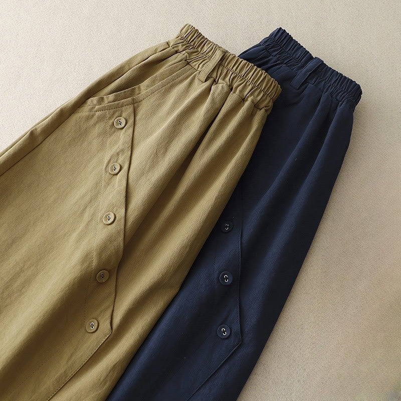 Spódnica damska z kieszeniami Buddha Stones Casual Plain Asymetryczny Guzik Wzór Bawełna - image 9