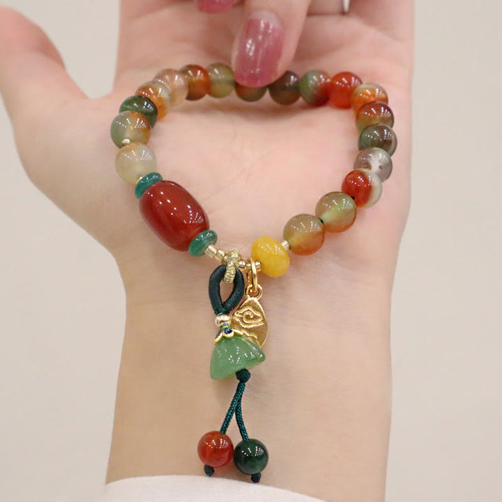 Buddha Stones Naturalny Kolorowy Paw Agat Chalcedon Ruyi Jako Jeden Życzy Urok Odwaga Bransoletka