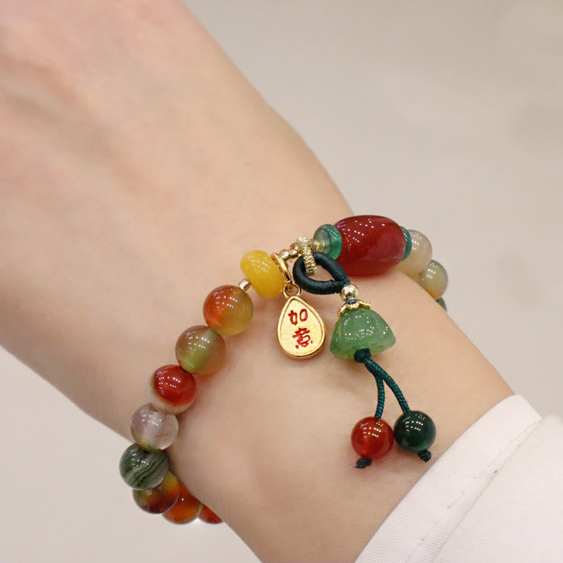 Buddha Stones Naturalny Kolorowy Paw Agat Chalcedon Ruyi Jako Jeden Życzy Urok Odwaga Bransoletka