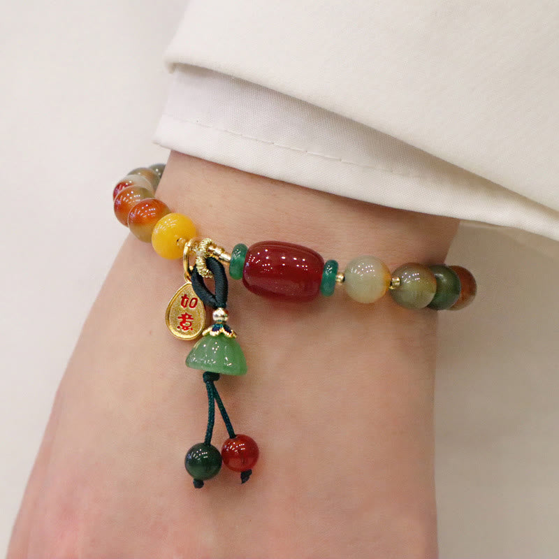 Buddha Stones Naturalny Kolorowy Paw Agat Chalcedon Ruyi Jako Jeden Życzy Urok Odwaga Bransoletka