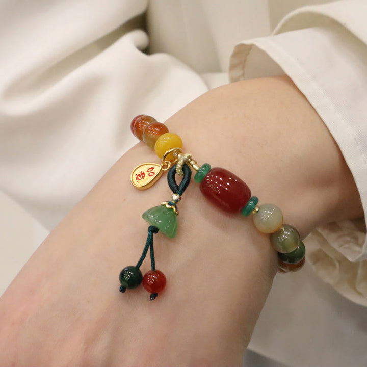 Buddha Stones Naturalny Kolorowy Paw Agat Chalcedon Ruyi Jako Jeden Życzy Urok Odwaga Bransoletka