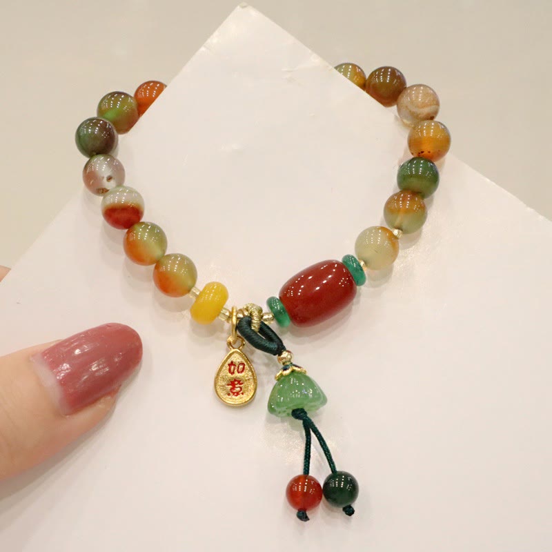 Buddha Stones Naturalny Kolorowy Paw Agat Chalcedon Ruyi Jako Jeden Życzy Urok Odwaga Bransoletka