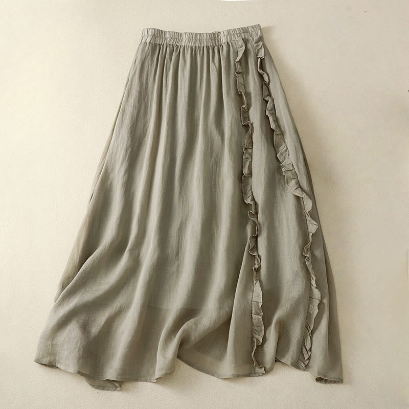 Spódnica bawełniana damska Buddha Stones Summer Plain Ruffle Design - DarkSeaGreen - US8-10，UK/AU12-14，EU40-42 (2XL) - image 4