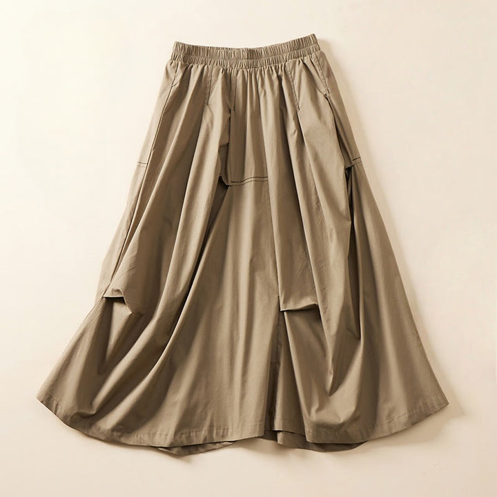 Spódnica damska z kieszeniami, letnia, swobodna, o nieregularnym kroju z Buddha Stones - Ciemny Khaki - US8-10，UK/AU12-14，EU40-42 (2XL) - image 9