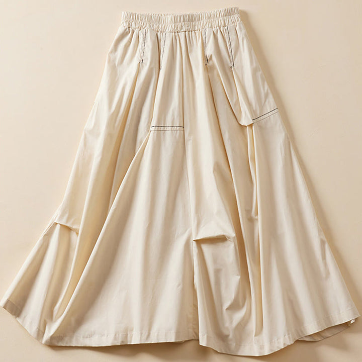 Buddha Stones Letnia swobodna nieregularna spódnica damska z bawełny z kieszeniami - image 1