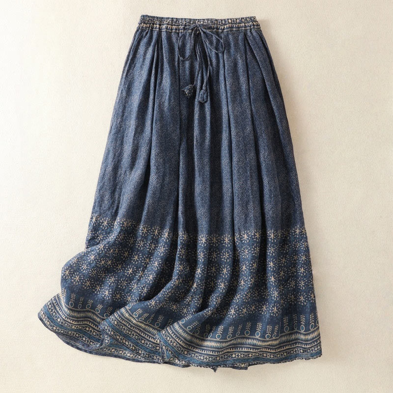 Spódnica damska ze ściągaczem i kieszeniami, z motywem kwiatowym i Buddha Stones w stylu vintage - MidnightBlue - US12, UK/AU16, EU44 (2XL) - image 1