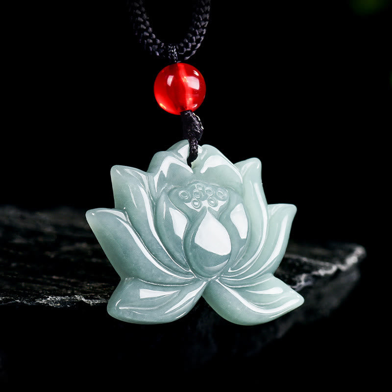 Naszyjnik z Buddha Stones z motywem kwiatu lotosu, rzeźbiony z jadeitu, wisiorki na znak dobrobytu - Jadeit (dobrobyt ♥obfitość) - image 1