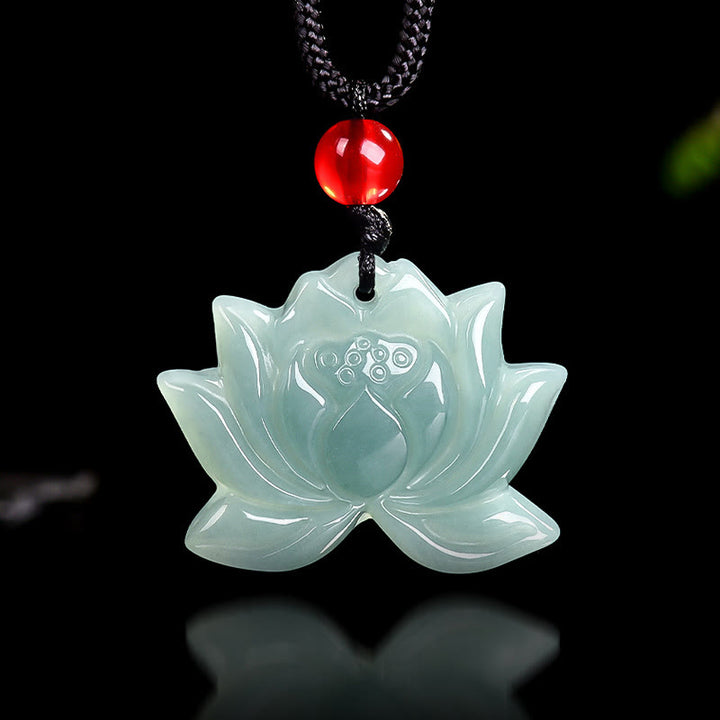 Naszyjnik z Buddha Stones z motywem kwiatu lotosu, rzeźbiony z jadeitu, wisiorki na znak dobrobytu - image 3