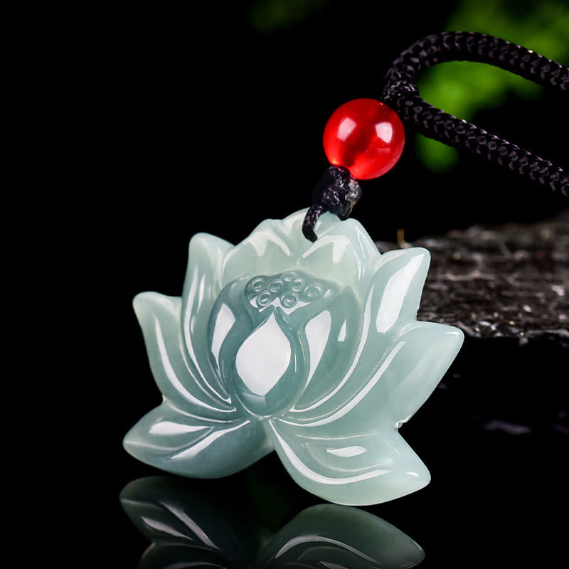 Naszyjnik z Buddha Stones z motywem kwiatu lotosu, rzeźbiony z jadeitu, wisiorki na znak dobrobytu - image 2