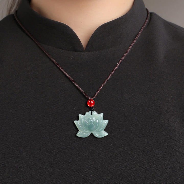 Naszyjnik z Buddha Stones z motywem kwiatu lotosu, rzeźbiony z jadeitu, wisiorki na znak dobrobytu - image 11