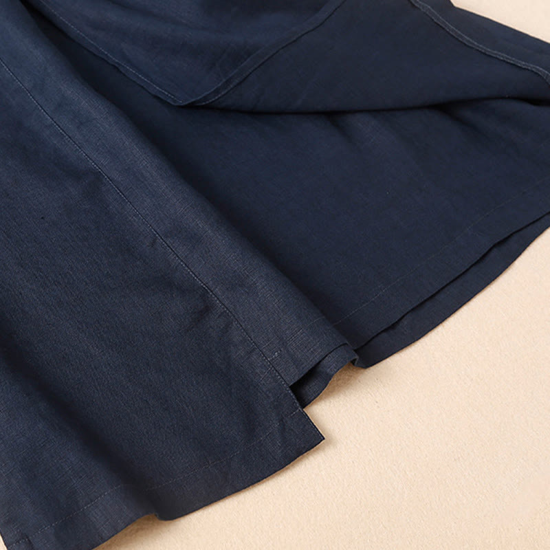 Buddha Stones Vintage Lato Asymetryczna Wysoka Talia Spódnica Damska Bawełniana Lniana Z Kieszeniami - image 7