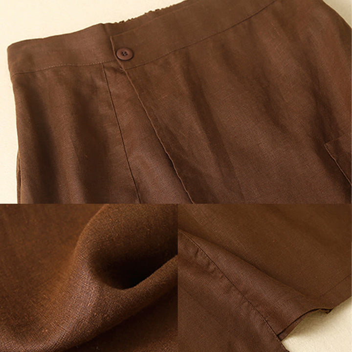 Buddha Stones Vintage Lato Asymetryczna Wysoka Talia Spódnica Damska Bawełniana Lniana Z Kieszeniami - image 2