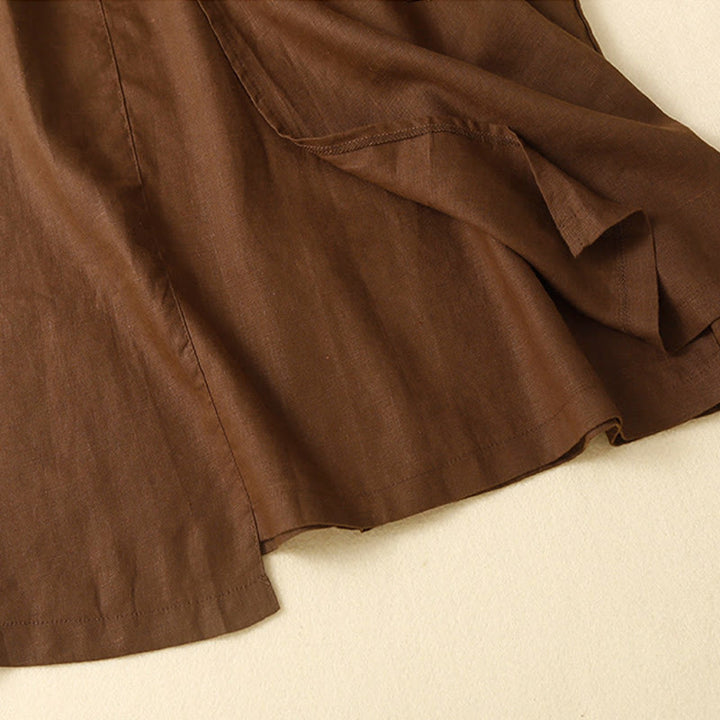 Buddha Stones Vintage Lato Asymetryczna Wysoka Talia Spódnica Damska Bawełniana Lniana Z Kieszeniami - image 1