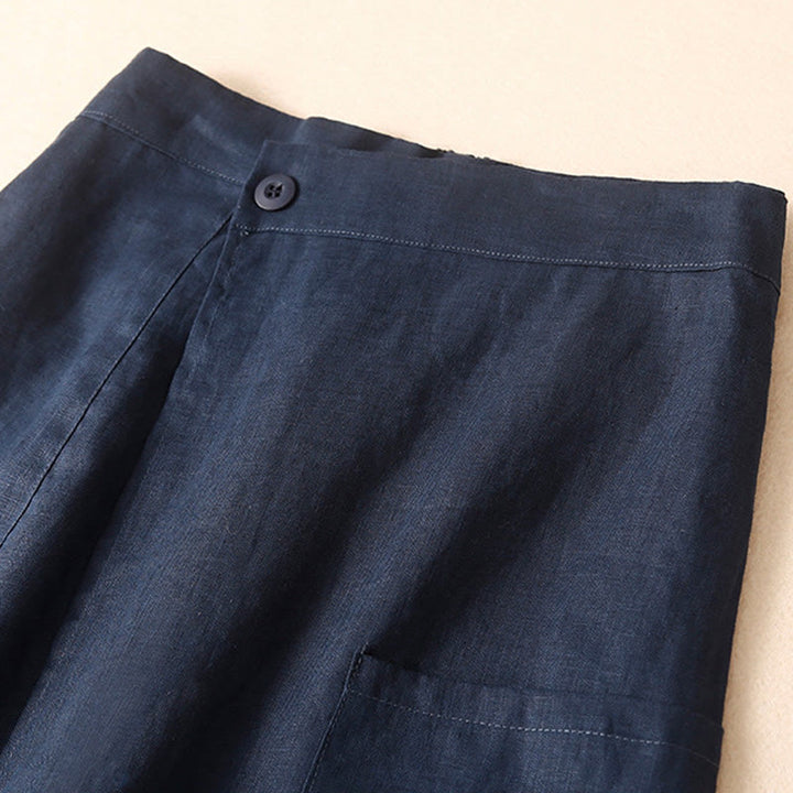 Buddha Stones Vintage Lato Asymetryczna Wysoka Talia Spódnica Damska Bawełniana Lniana Z Kieszeniami - image 4