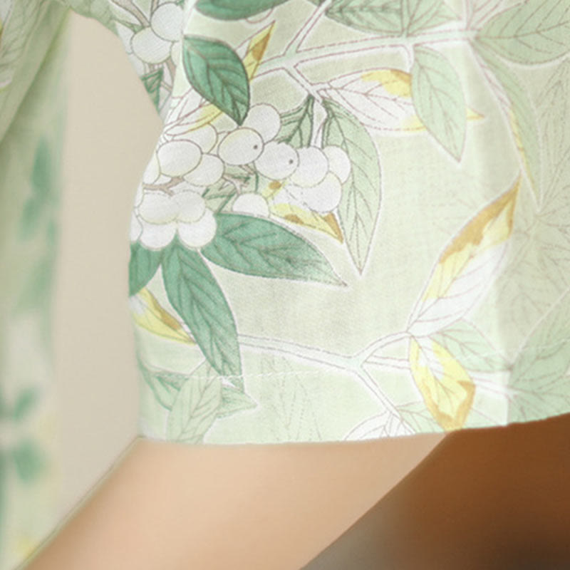 Sukienka midi z żakardową bawełną i lnem w stylu chińskim, cheongsam, z krótkim rękawem i kieszeniami, w kwiaty i Buddha Stones - image 9