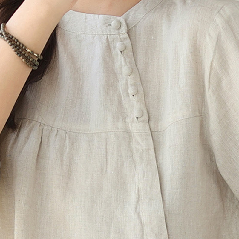 Koszula damska Buddha Stones Fall Casual Solid Color Stand Collar z długim rękawem Cotton Linen - image 20