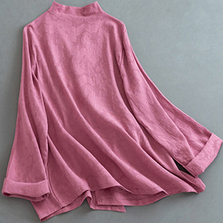 Buddha Stones Koszula damska z długim rękawem i guzikami w jednolitym kolorze, z bawełny i lnu Zen - image 11