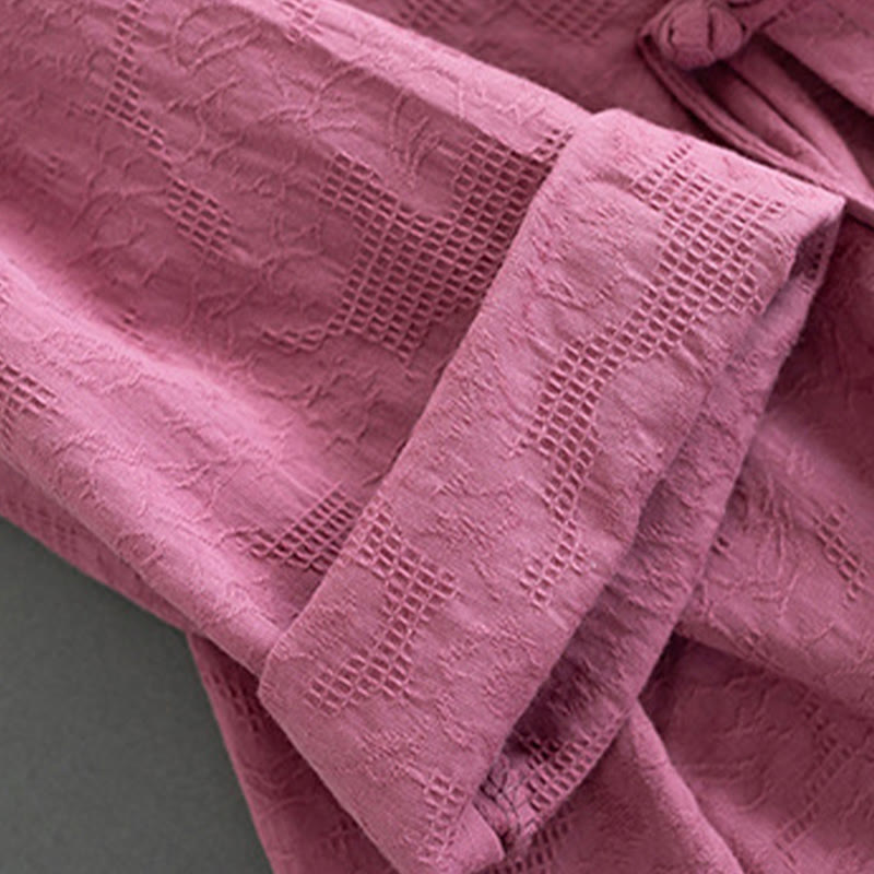 Buddha Stones Koszula damska z długim rękawem i guzikami w jednolitym kolorze, z bawełny i lnu Zen - image 18