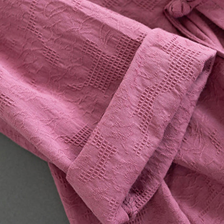 Buddha Stones Koszula damska z długim rękawem i guzikami w jednolitym kolorze, z bawełny i lnu Zen - image 18