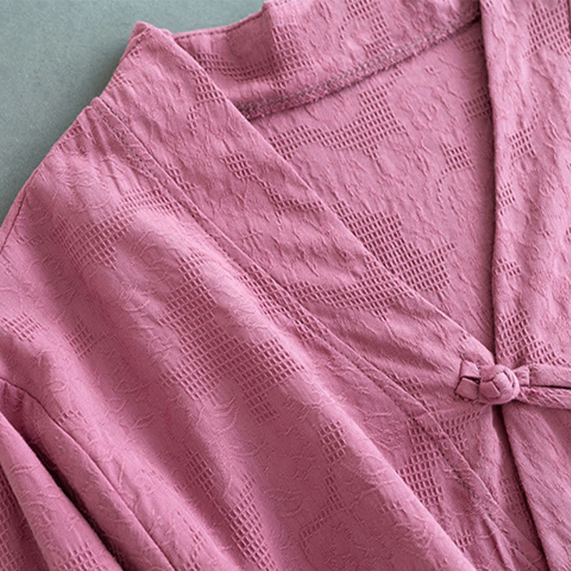 Buddha Stones Koszula damska z długim rękawem i guzikami w jednolitym kolorze, z bawełny i lnu Zen - image 12