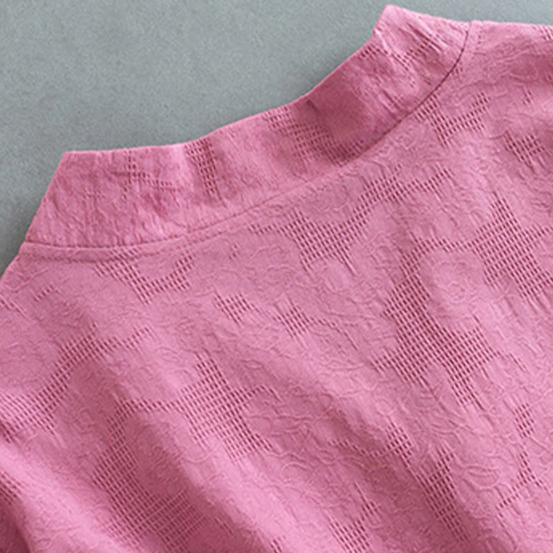 Buddha Stones Koszula damska z długim rękawem i guzikami w jednolitym kolorze, z bawełny i lnu Zen - image 14