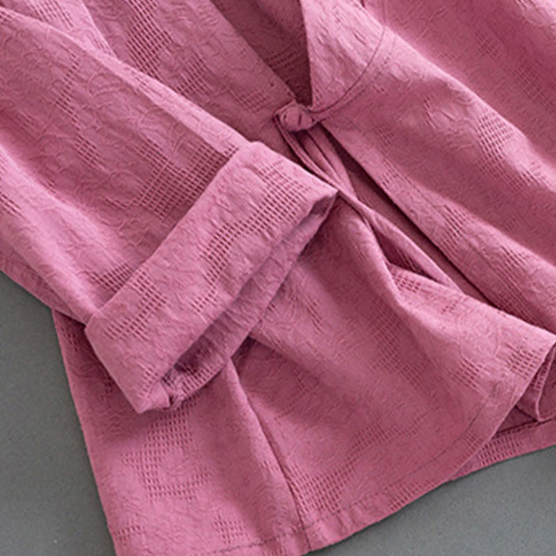 Buddha Stones Koszula damska z długim rękawem i guzikami w jednolitym kolorze, z bawełny i lnu Zen - image 15