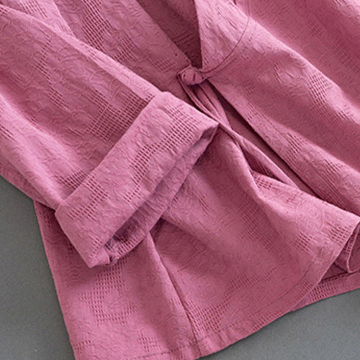 Buddha Stones Koszula damska z długim rękawem i guzikami w jednolitym kolorze, z bawełny i lnu Zen - image 15