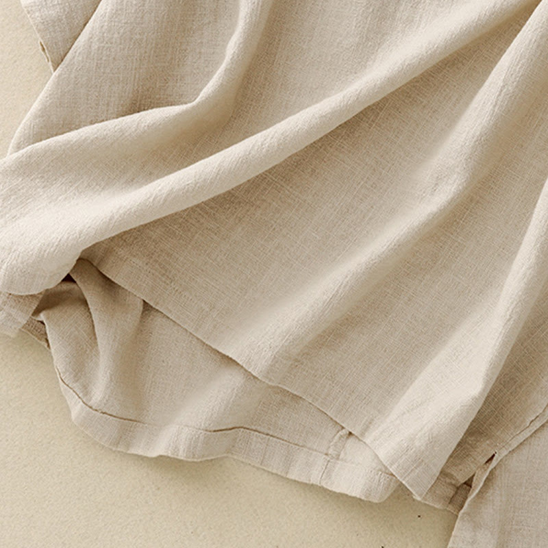 Koszulka damska z okrągłym dekoltem i luźnym półrękawem z bawełny i lnu Buddha Stones