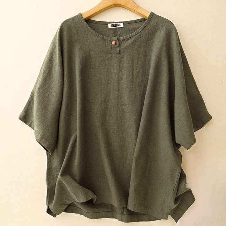 Koszulka damska z okrągłym dekoltem i luźnym, krótkim rękawem i krótkim rękawem "Buddha Stones" - DarkOliveGreen - US12, UK/AU16, EU44 (2XL) - image 10