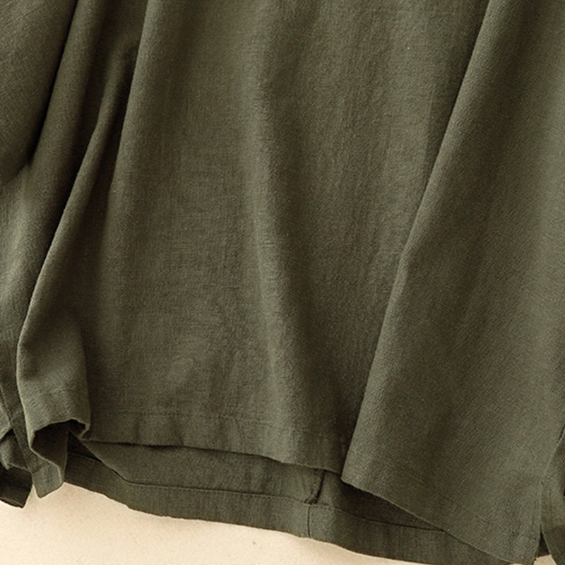 Koszulka damska z okrągłym dekoltem i luźnym półrękawem z bawełny i lnu Buddha Stones