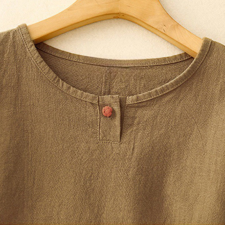 Koszulka damska z okrągłym dekoltem i luźnym półrękawem z bawełny i lnu Buddha Stones