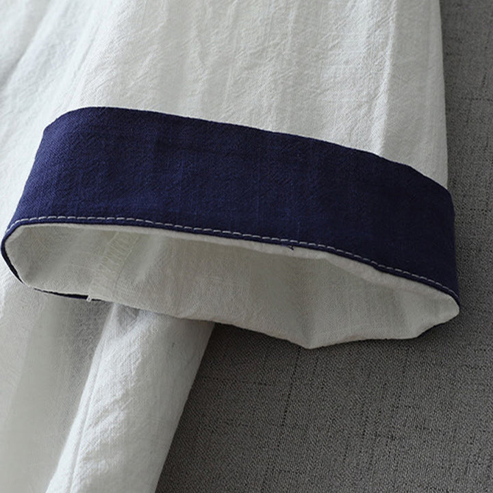 Koszula damska z nadrukiem Buddha Stones , swobodnym krojem, kolorowymi przeszyciami, dekoltem w serek, rękawami trzy czwarte, bawełną i lnem - image 8