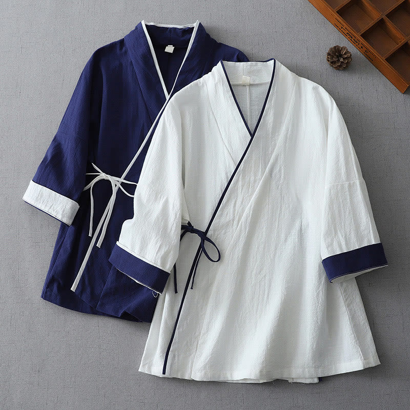 Koszula damska z nadrukiem Buddha Stones , swobodnym krojem, kolorowymi przeszyciami, dekoltem w serek, rękawami trzy czwarte, bawełną i lnem