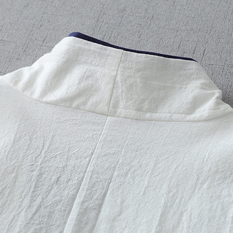 Koszula damska z nadrukiem Buddha Stones , swobodnym krojem, kolorowymi przeszyciami, dekoltem w serek, rękawami trzy czwarte, bawełną i lnem - image 7