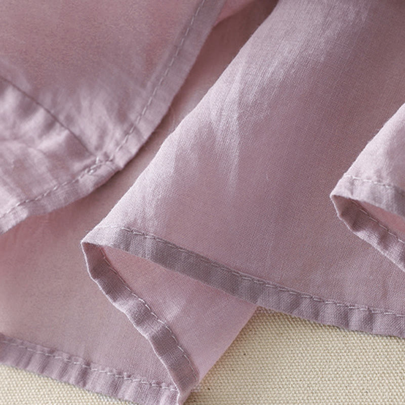 Koszula damska z haftem „Buddha Stones” z dekoltem w serek i krótkim rękawem, wykonana z bawełny i lnu