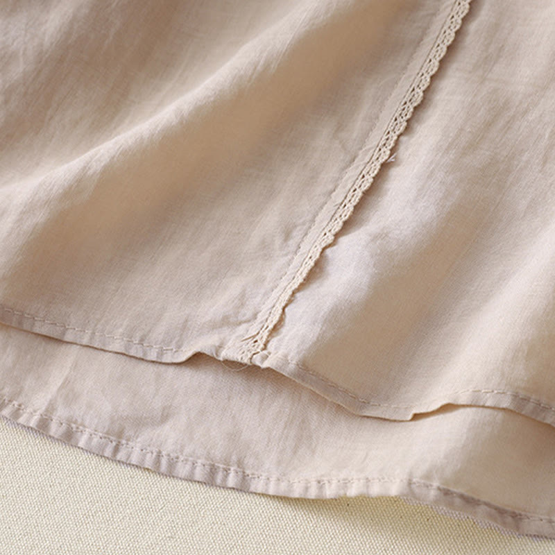 Koszula damska z haftem „Buddha Stones” z dekoltem w serek i krótkim rękawem, wykonana z bawełny i lnu