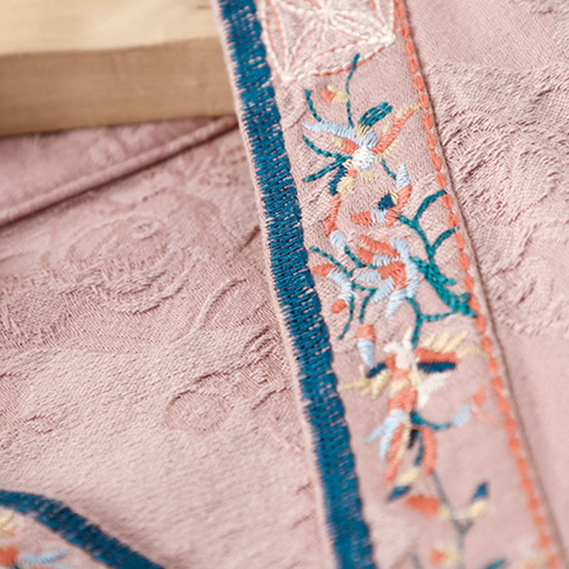 Buddha Stones Haftowane Kwiaty Trawa Żaba-Guzik Długa Koszulka Damska Bawełniana Z Długim Rękawem - image 12